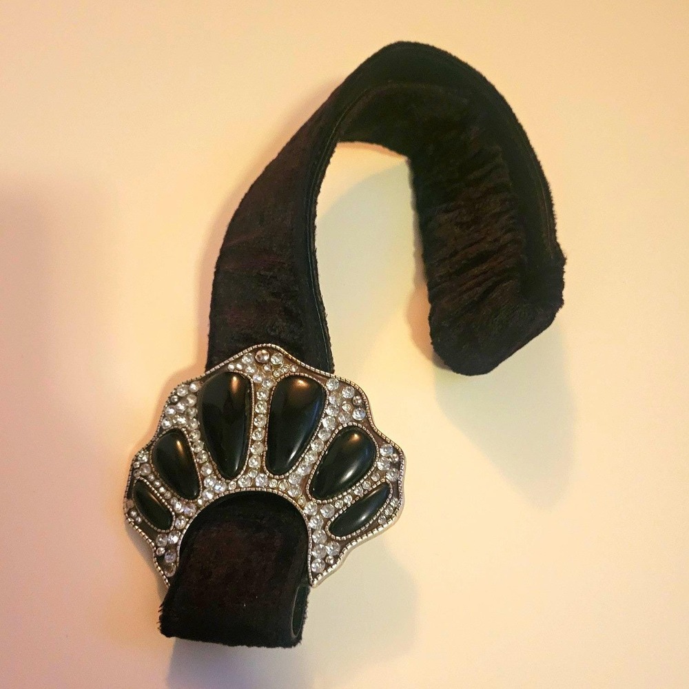 Vintage Chico's Women's Stretch Black Velvet/ Leather Silver Rhinestone Buckle
